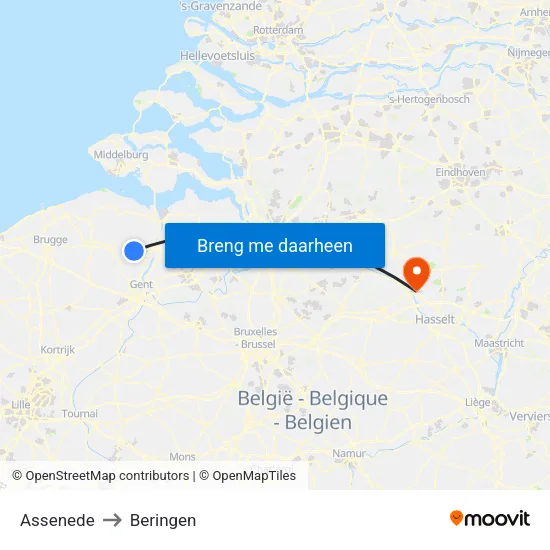 Assenede to Beringen map