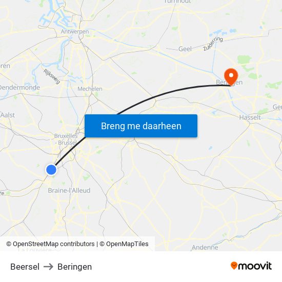 Beersel to Beringen map