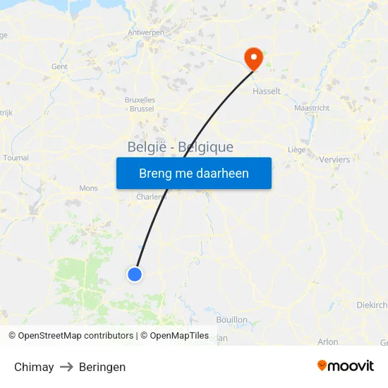 Chimay to Beringen map