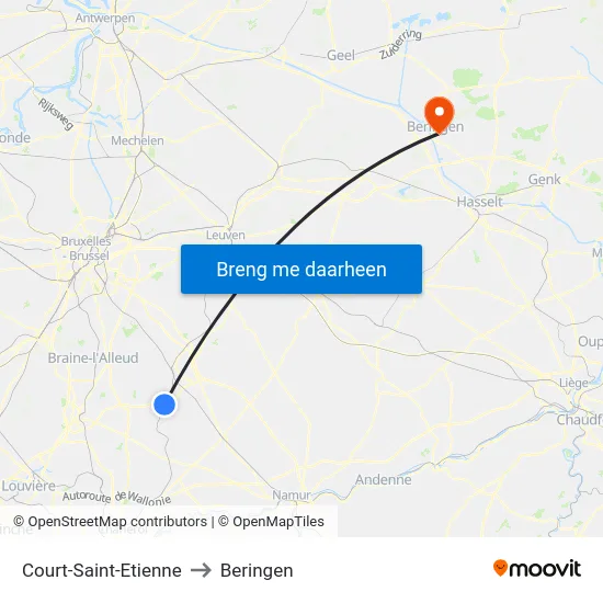Court-Saint-Etienne to Beringen map