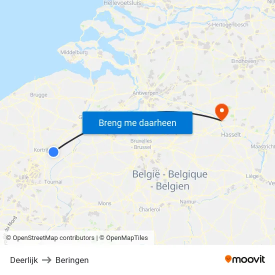 Deerlijk to Beringen map