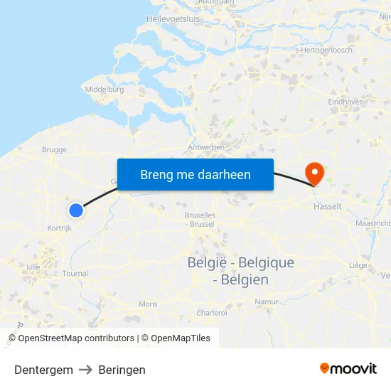 Dentergem to Beringen map