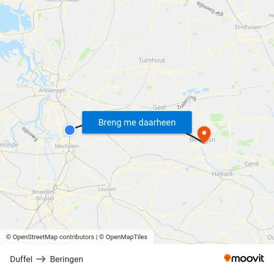 Duffel to Beringen map