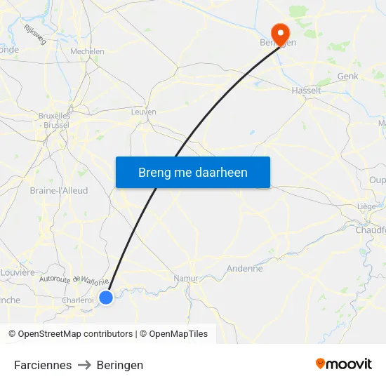 Farciennes to Beringen map