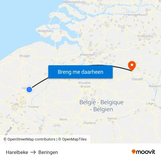 Harelbeke to Beringen map