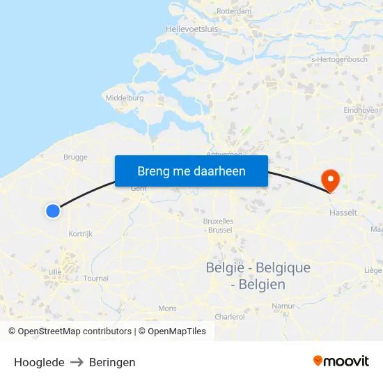 Hooglede to Beringen map