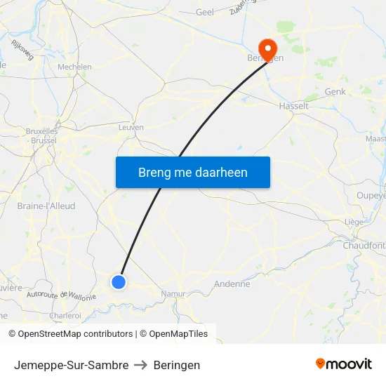 Jemeppe-Sur-Sambre to Beringen map