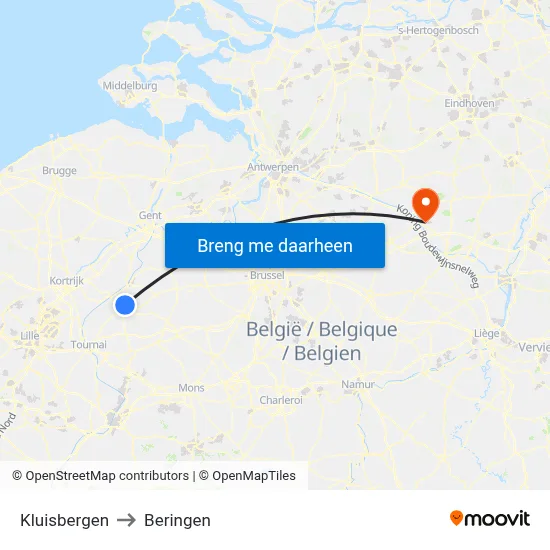Kluisbergen to Beringen map