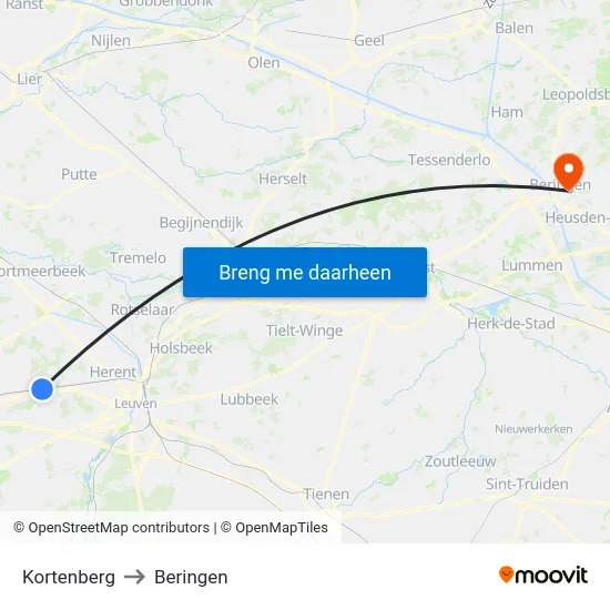 Kortenberg to Beringen map