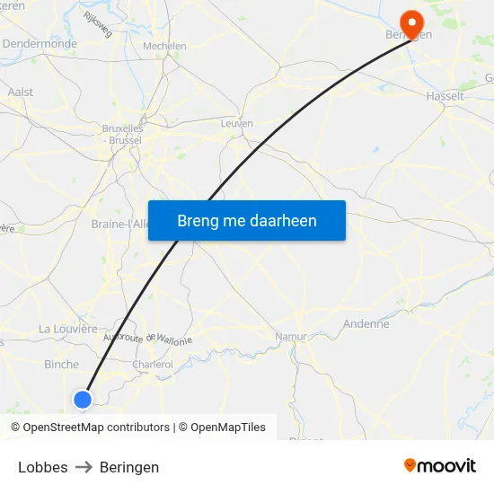 Lobbes to Beringen map
