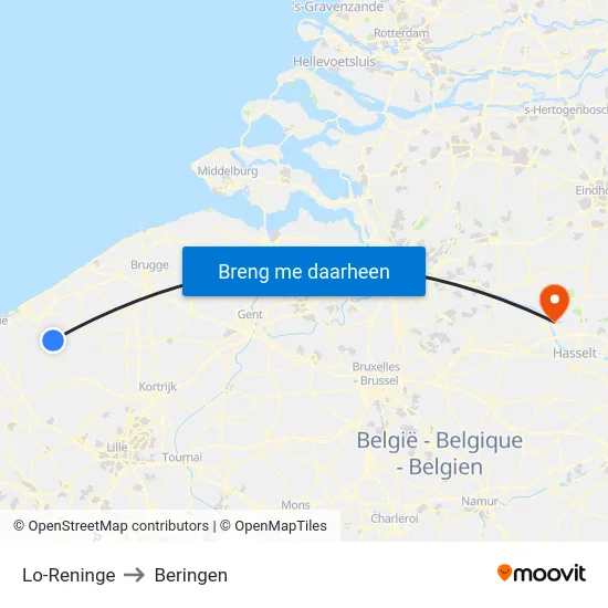 Lo-Reninge to Beringen map