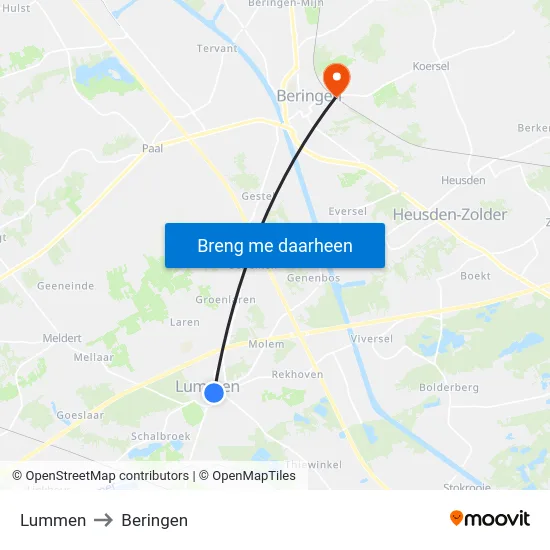 Lummen to Beringen map