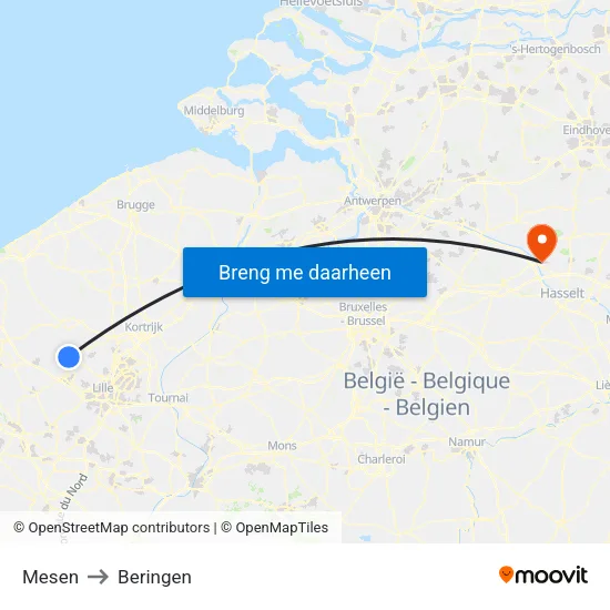 Mesen to Beringen map