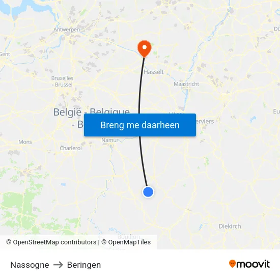 Nassogne to Beringen map