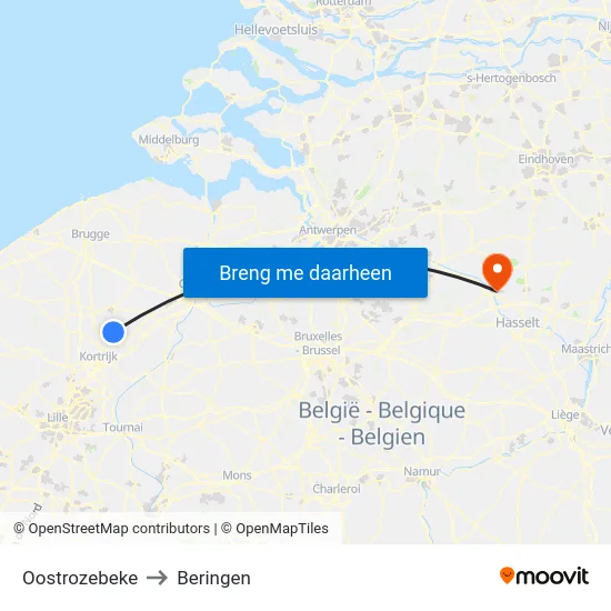 Oostrozebeke to Beringen map