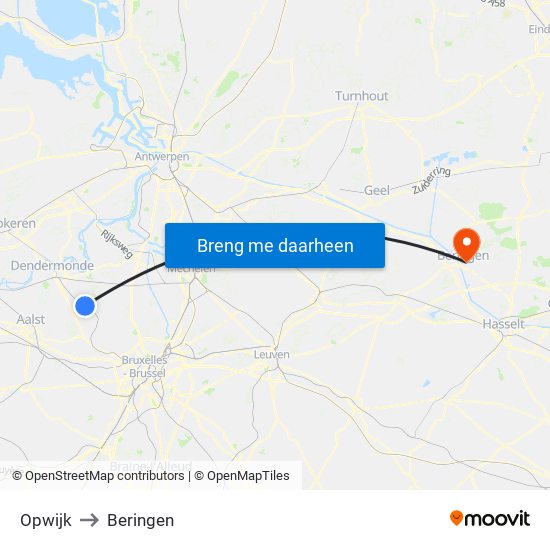 Opwijk to Beringen map