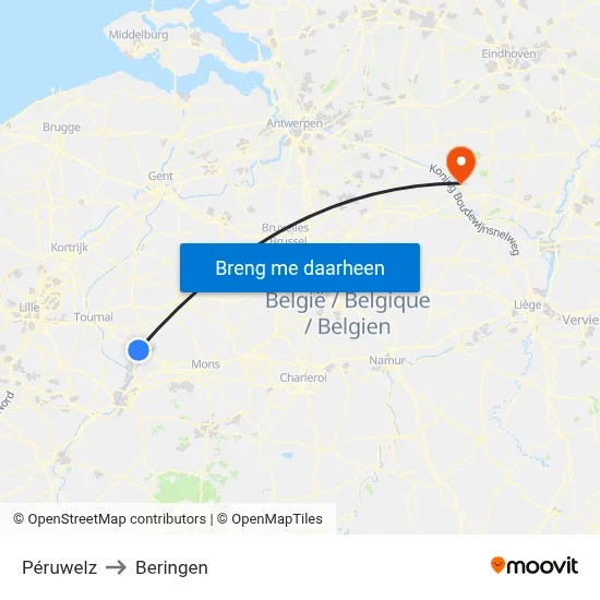 Péruwelz to Beringen map