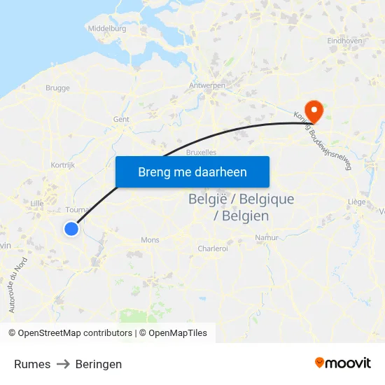 Rumes to Beringen map