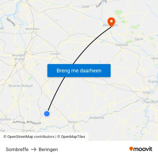 Sombreffe to Beringen map