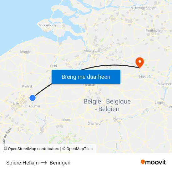 Spiere-Helkijn to Beringen map