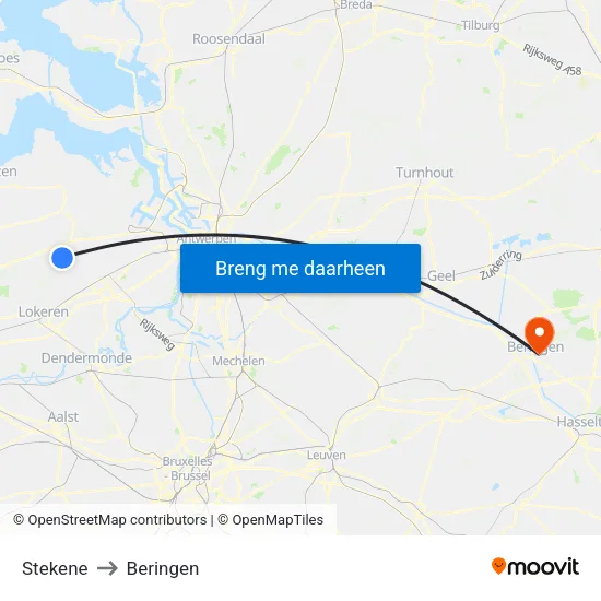 Stekene to Beringen map