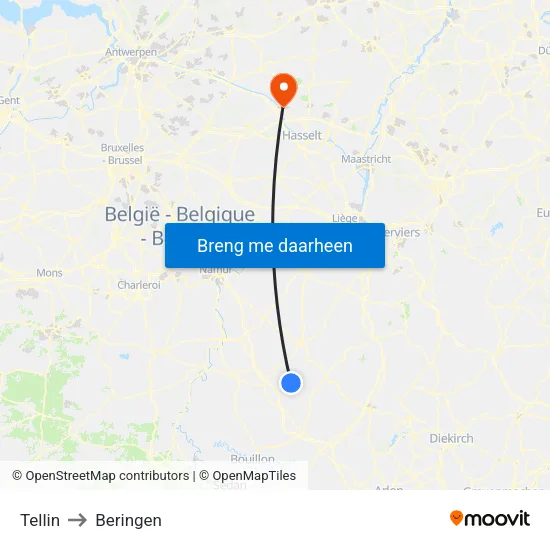 Tellin to Beringen map