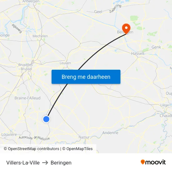 Villers-La-Ville to Beringen map