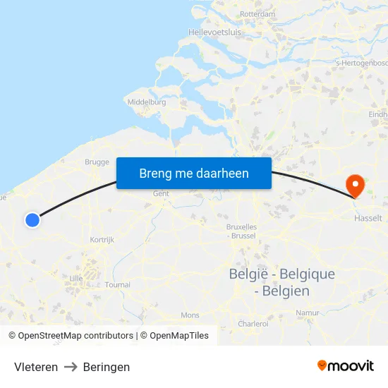 Vleteren to Beringen map