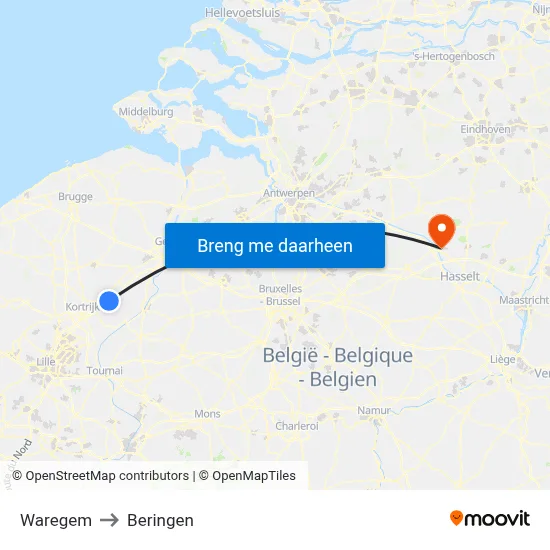 Waregem to Beringen map