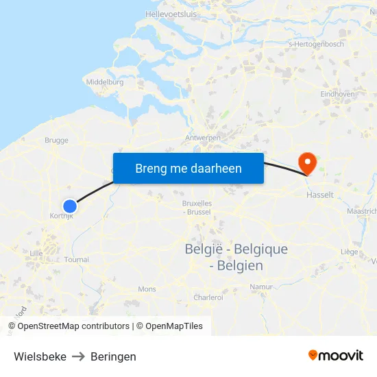 Wielsbeke to Beringen map