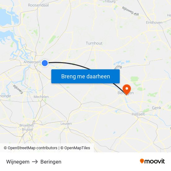 Wijnegem to Beringen map