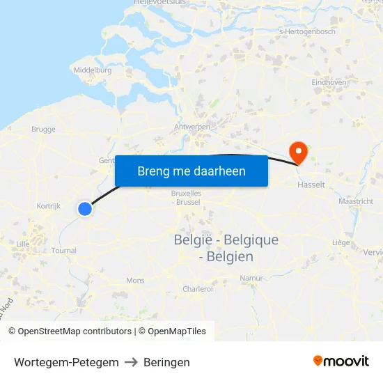 Wortegem-Petegem to Beringen map
