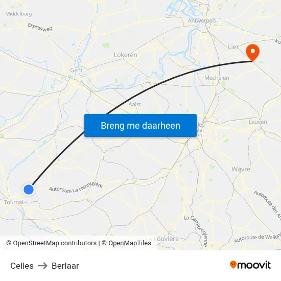 Celles to Berlaar map