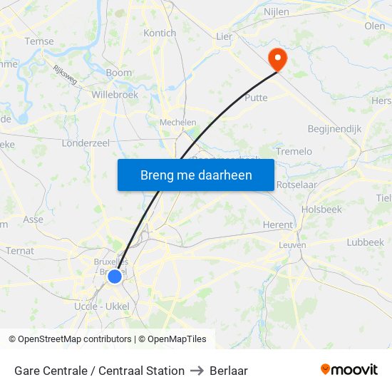 Gare Centrale / Centraal Station to Berlaar map