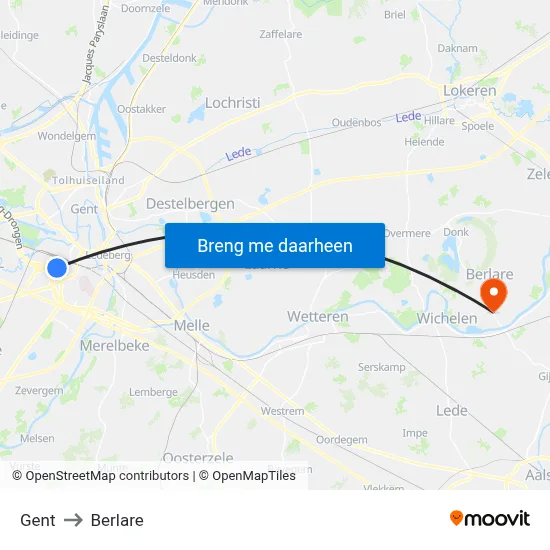 Gent to Berlare map