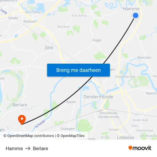 Hamme to Berlare map