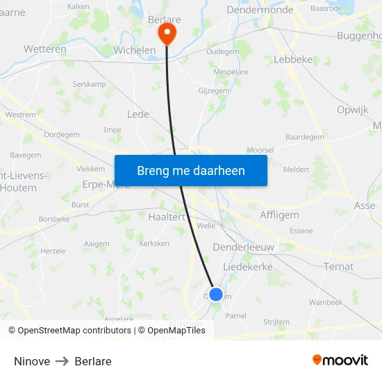 Ninove to Berlare map