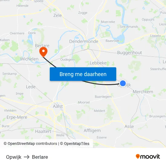 Opwijk to Berlare map