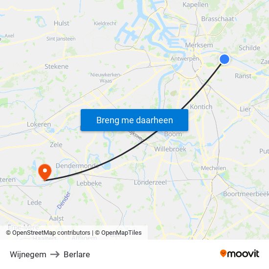 Wijnegem to Berlare map