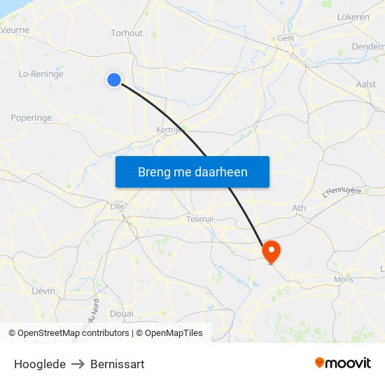 Hooglede to Bernissart map