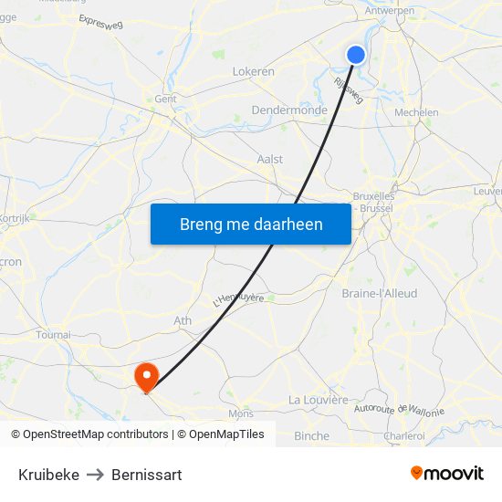 Kruibeke to Bernissart map