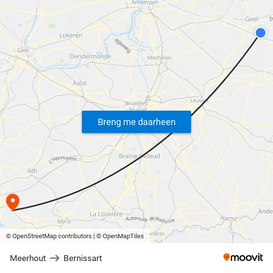 Meerhout to Bernissart map