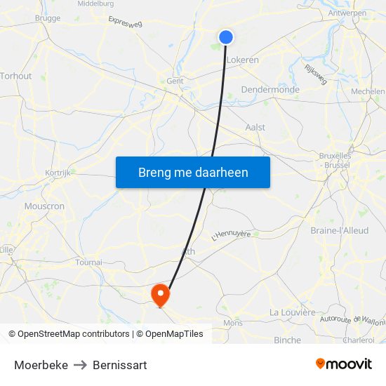 Moerbeke to Bernissart map