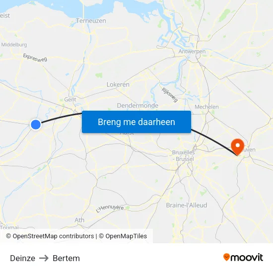 Deinze to Bertem map