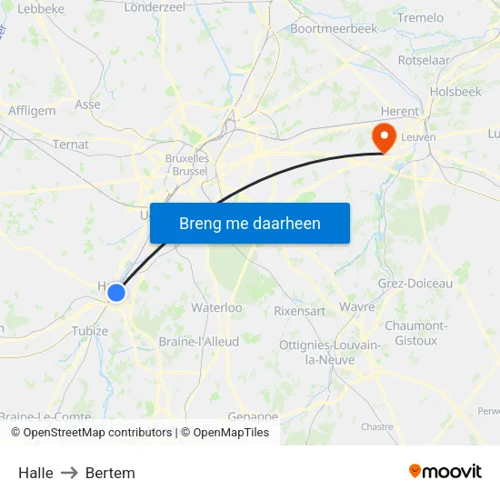 Halle to Bertem map