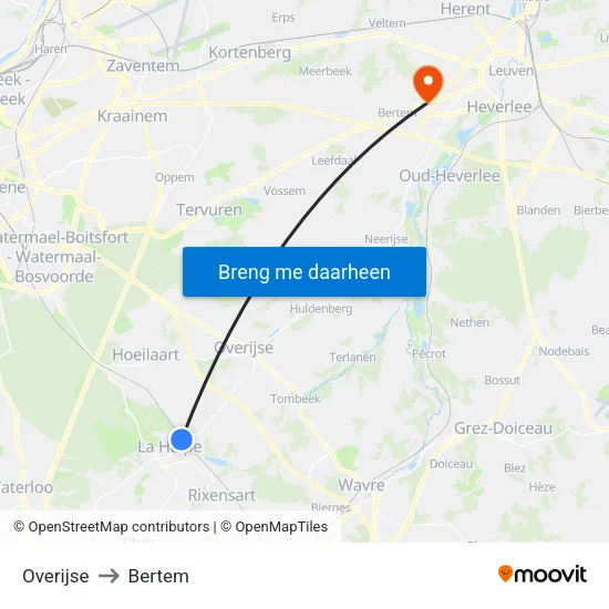 Overijse to Bertem map