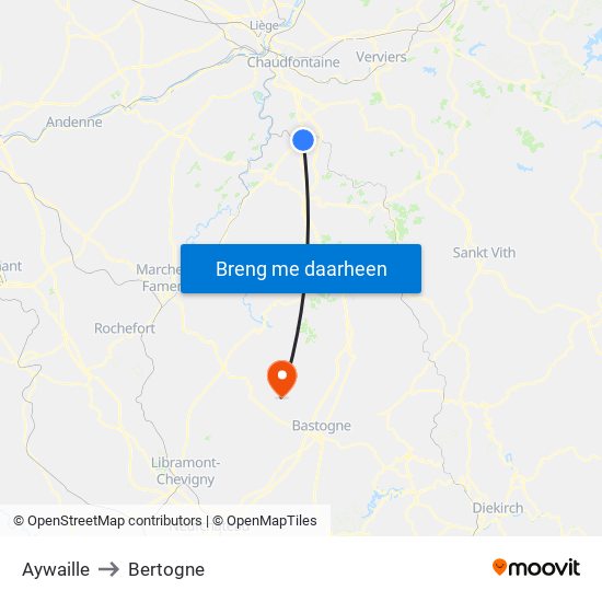 Aywaille to Bertogne map