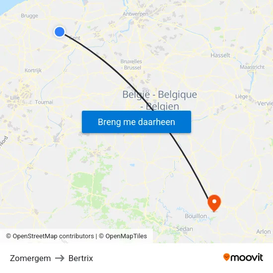 Zomergem to Bertrix map