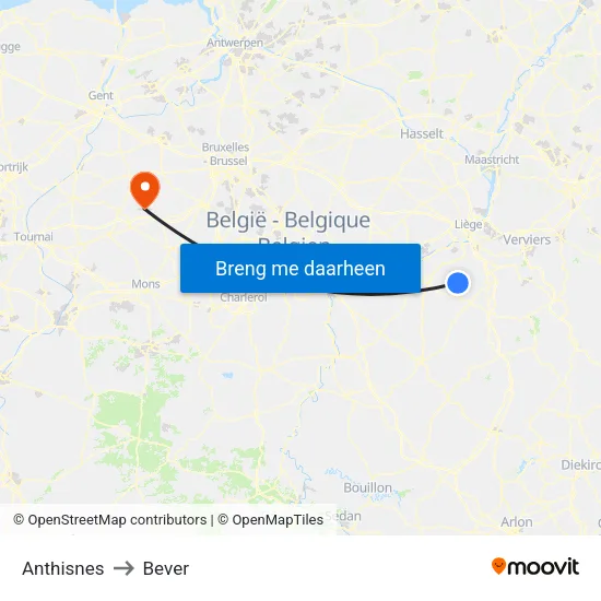 Anthisnes to Bever map