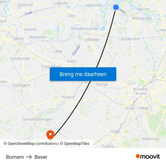 Bornem to Bever map